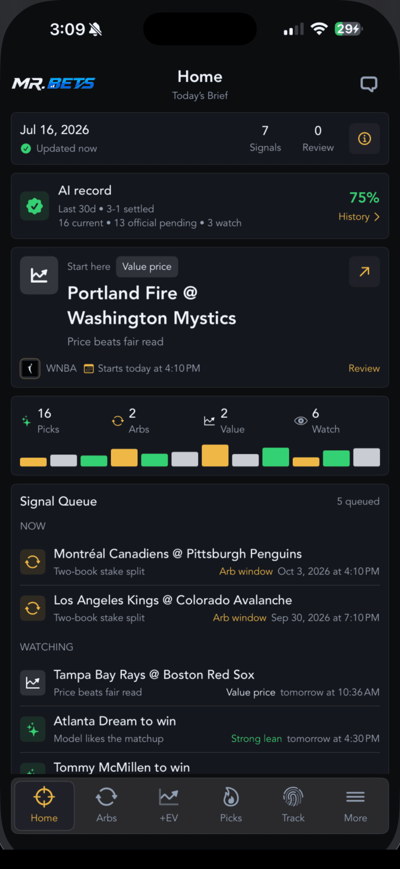 Illustrative Mr. Bets app home screen